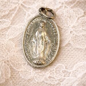 Vintage Miraculous Medal Catholic Pendant | Mary Immaculate Conception Charm